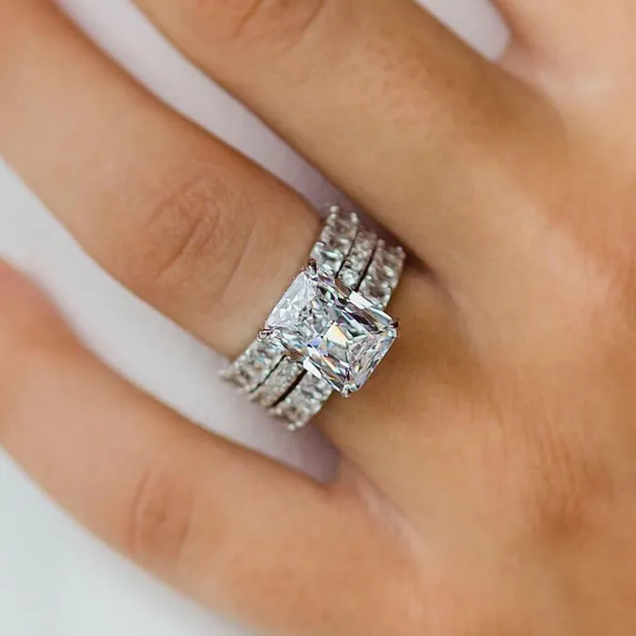 Shineofdiamond Rings Luxurious 3PCS Radiant Cut Sterling Silver Wedding Bridal Set Shineofdiamond Rings Luxurious 3PCS Radiant Cut Sterling Silver Wedding Bridal Set