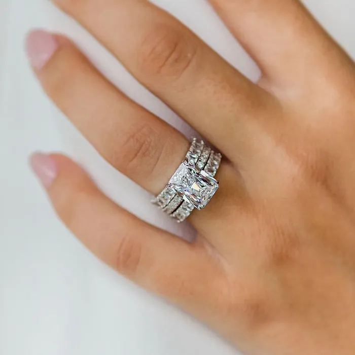 Shineofdiamond Rings Luxurious 3PCS Radiant Cut Sterling Silver Wedding Bridal Set