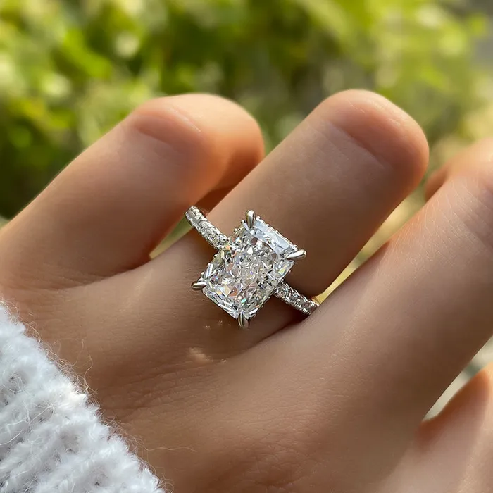Shineofdiamond Rings Luxurious 3PCS Radiant Cut Sterling Silver Wedding Bridal Set