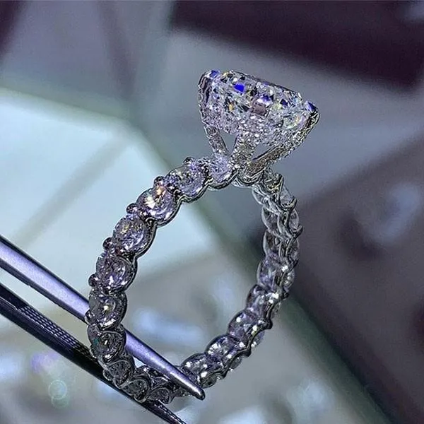 Shineofdiamond Rings Princess Cut Eternity Sterling Silver Engagement Ring