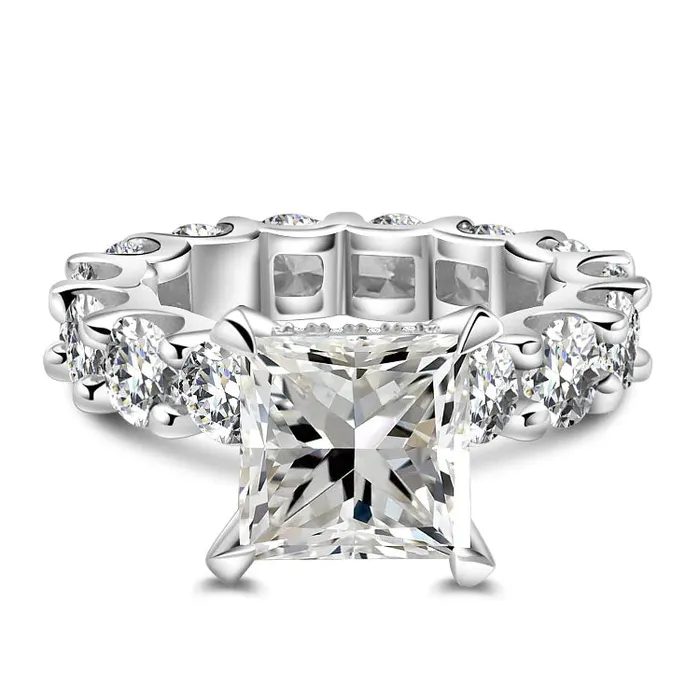 Shineofdiamond Rings Princess Cut Eternity Sterling Silver Engagement Ring