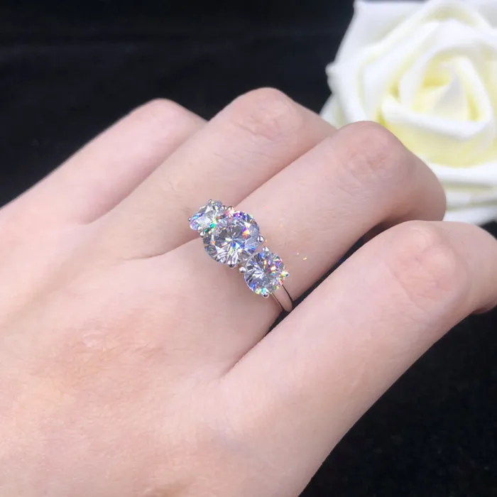 Shineofidamond Rings Round Cut Three Stone Engagement Ring
