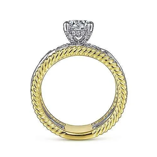 Shineofidamond Twotone Vintage Engraved Round Cut Engagement Ring Rings Shineofidamond Twotone Vintage Engraved Round Cut Engagement Ring Rings