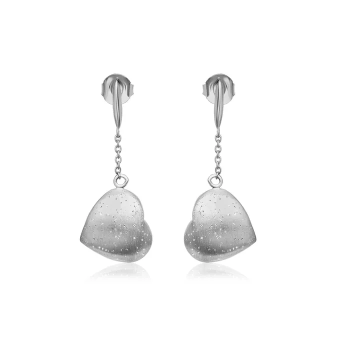 Sterling Silver Heart Diamond Dangling Earrings MayaMila Earrings