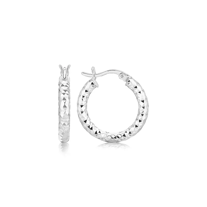 Sterling Silver Polished Rhodium Plated Faceted Hoop Style Earrings MayaMila Earrings Sterling Silver Polished Rhodium Plated Faceted Hoop Style Earrings MayaMila Earrings