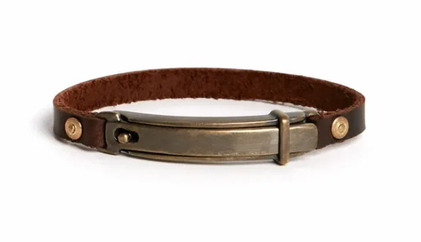 Studebaker Metals Bracelets Lock Bracelet Brass Patina with Brown Leather band Studebaker Metals Bracelets Lock Bracelet Brass Patina with Brown Leather band