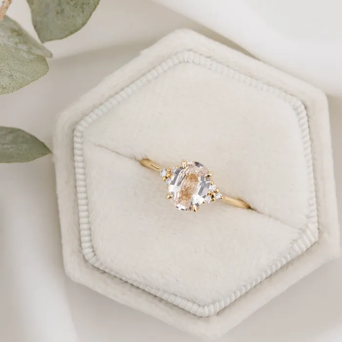 Teresa Ring 144ct Light Peach Madagascar Sapphire 14K Yellow Gold One of a kind Envero Jewelry Rings Teresa Ring 144ct Light Peach Madagascar Sapphire 14K Yellow Gold One of a kind Envero Jewelry Rings