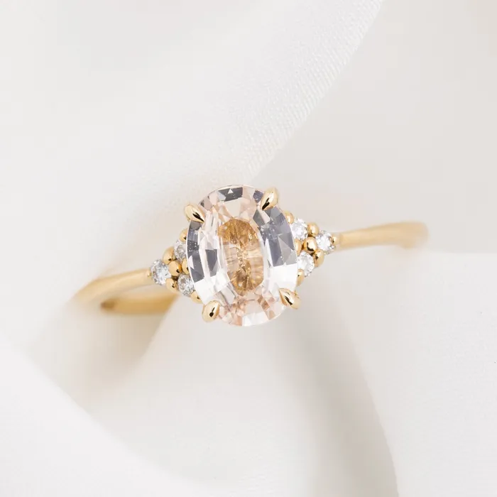 Teresa Ring 144ct Light Peach Madagascar Sapphire 14K Yellow Gold One of a kind Envero Jewelry Rings Teresa Ring 144ct Light Peach Madagascar Sapphire 14K Yellow Gold One of a kind Envero Jewelry Rings