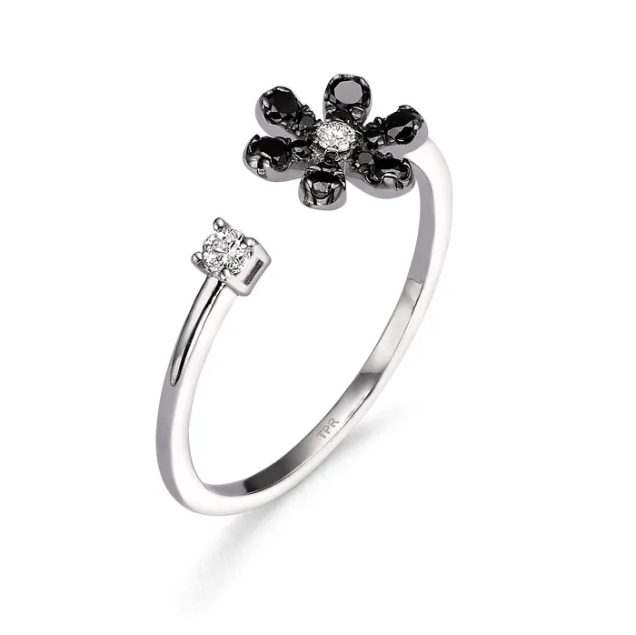 The Private Room Fine Jewelry Open Flower Black Diamond Ring Rings