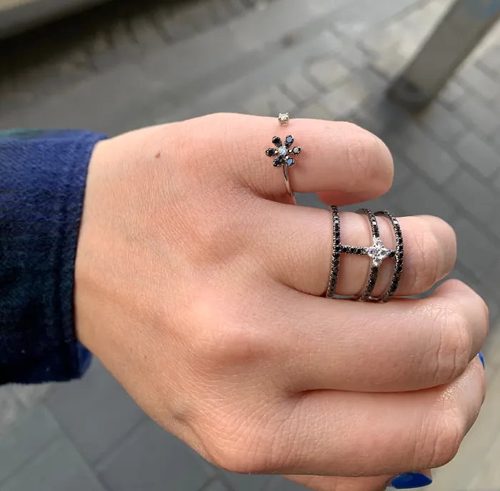 The Private Room Fine Jewelry Open Flower Black Diamond Ring Rings