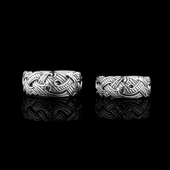 Viking Raven Ring with Runes Northan Viking Silver Rings