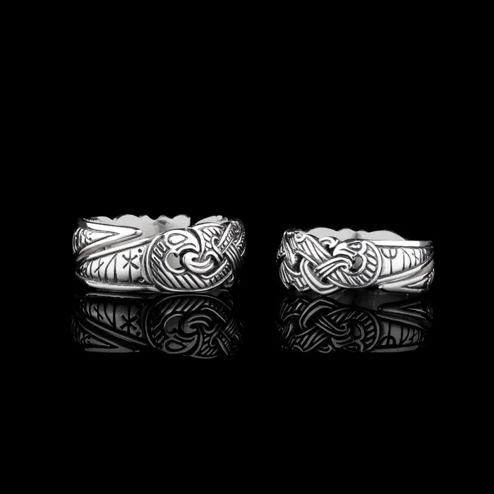 Viking Raven Ring with Runes Northan Viking Silver Rings