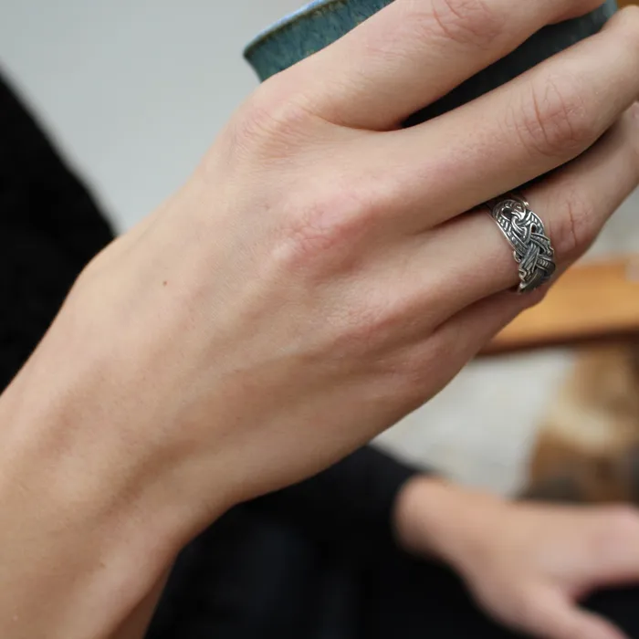 Viking Raven Ring with Runes Northan Viking Silver Rings