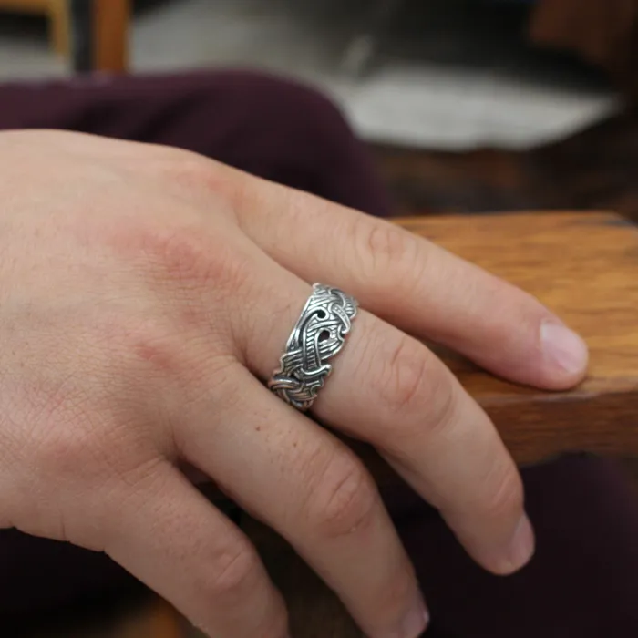 Viking Raven Ring with Runes Northan Viking Silver Rings