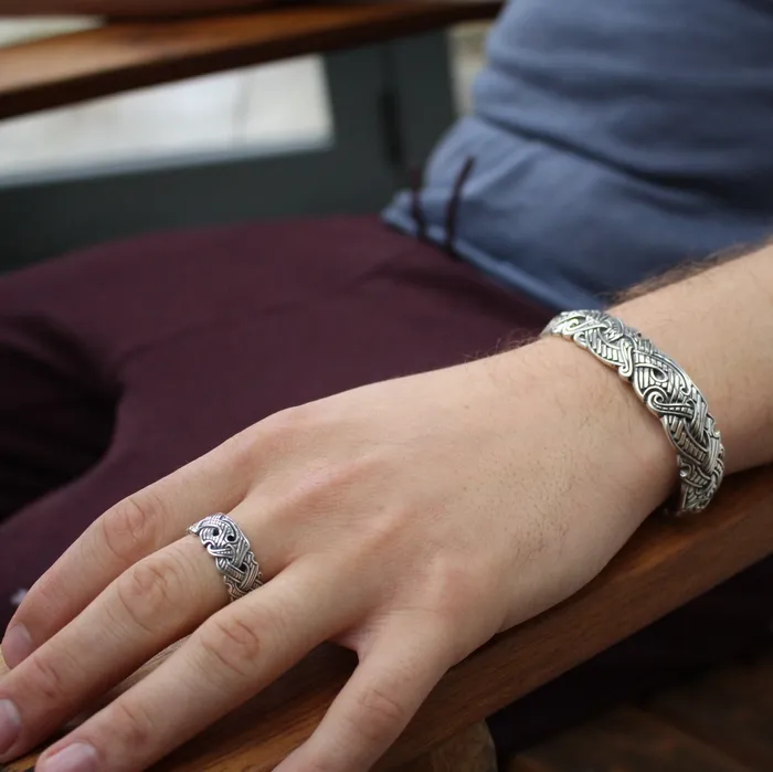 Viking Raven Ring with Runes Northan Viking Silver Rings
