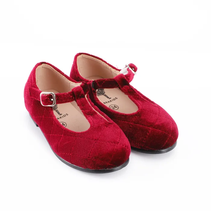 Zeebra Kids Quilted Velvet TStrap Shoes Burgundy Zeebra Kids Earrings