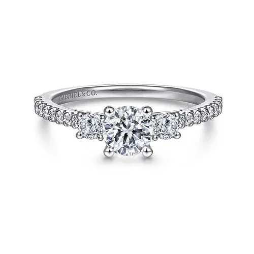 14K White Gold Round Three Stone Diamond Engagement Ring GABRIEL CO Rings 14K White Gold Round Three Stone Diamond Engagement Ring GABRIEL CO Rings