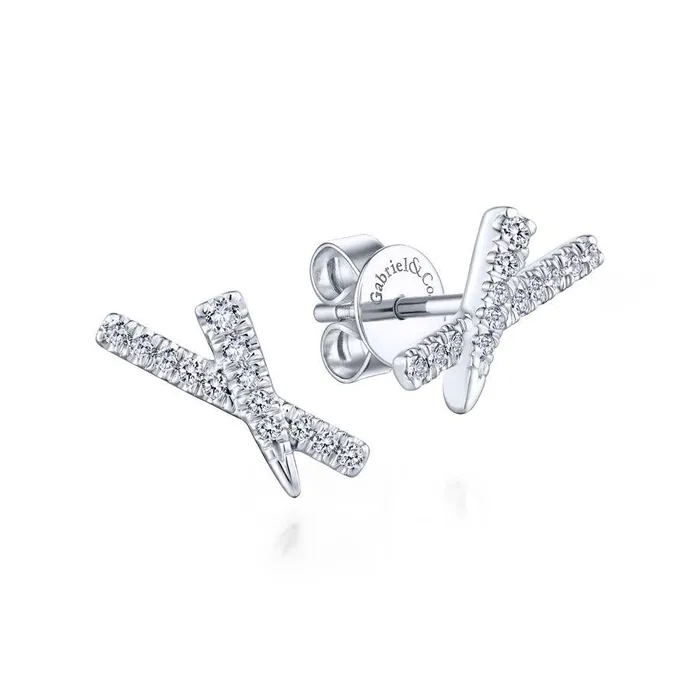 14K White Gold Tapered X Diamond Stud Earrings GABRIEL CO Earrings
