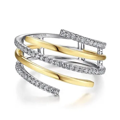 14K WhiteYellow Gold Plain and Diamond Row Statement Ring GABRIEL CO Rings 14K WhiteYellow Gold Plain and Diamond Row Statement Ring GABRIEL CO Rings