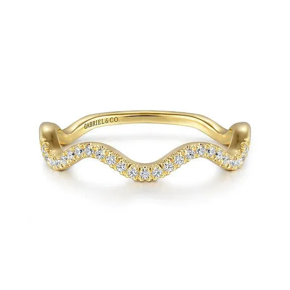 14K Yellow Gold Diamond Wave Stackable Ladies Ring GABRIEL CO Rings
