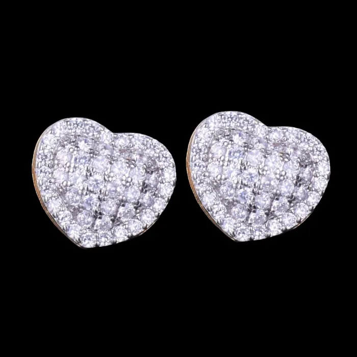14MM Tennis Heart Iced Out Diamond Stud Earrings HEART Earrings