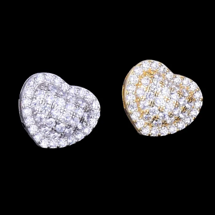 14MM Tennis Heart Iced Out Diamond Stud Earrings HEART Earrings