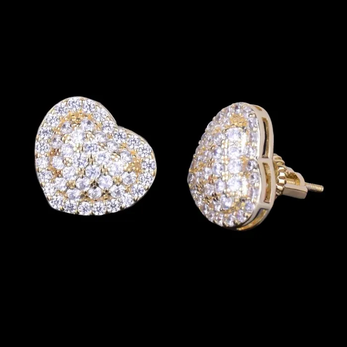 14MM Tennis Heart Iced Out Diamond Stud Earrings HEART Earrings