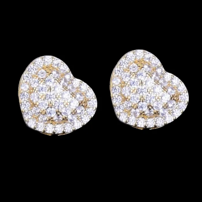 14MM Tennis Heart Iced Out Diamond Stud Earrings HEART Earrings