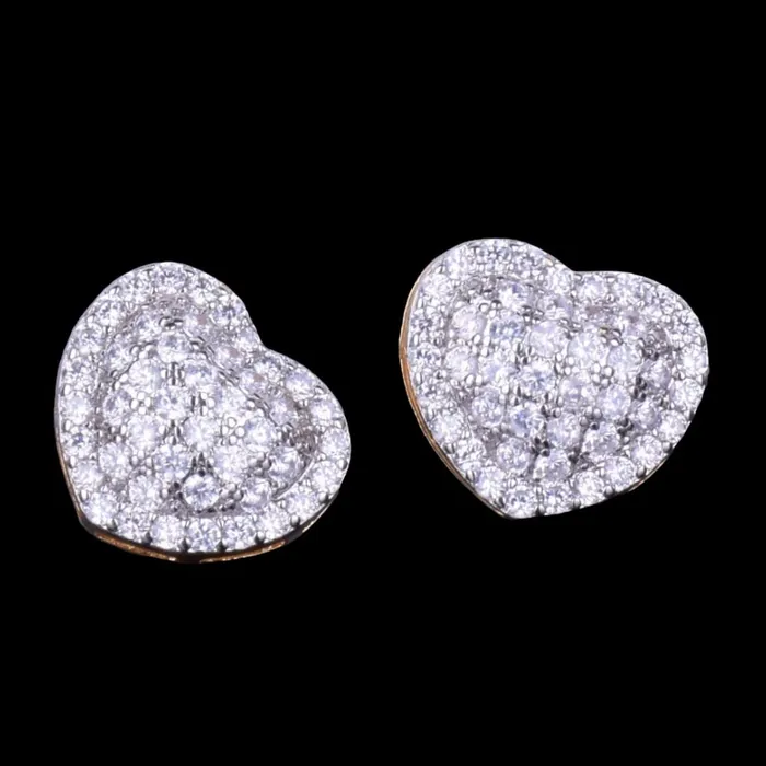 14MM Tennis Heart Iced Out Diamond Stud Earrings HEART Earrings
