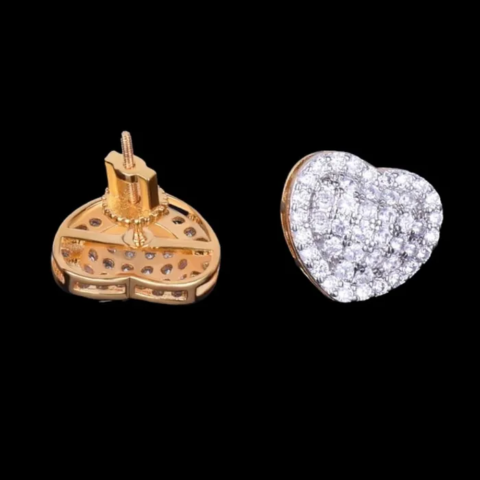 14MM Tennis Heart Iced Out Diamond Stud Earrings HEART Earrings