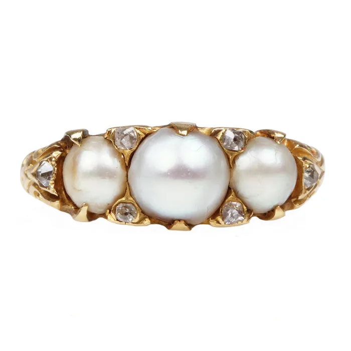 19th Century Pearl and Diamond Ring Bell Bird Antiques Rings