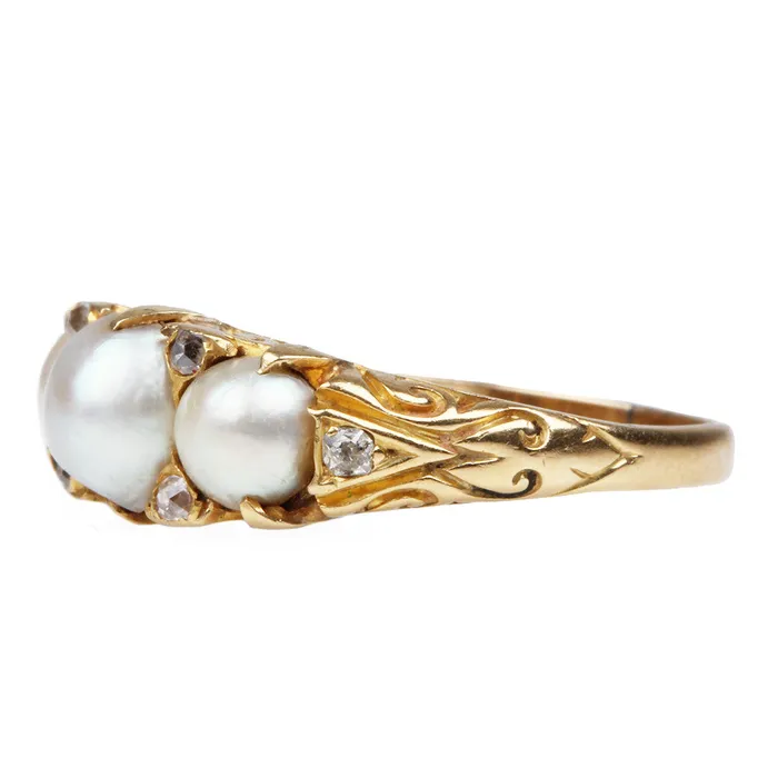 19th Century Pearl and Diamond Ring Bell Bird Antiques Rings