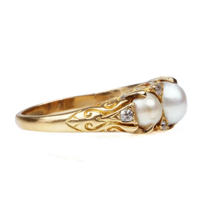19th Century Pearl and Diamond Ring Bell Bird Antiques Rings