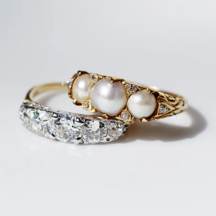19th Century Pearl and Diamond Ring Bell Bird Antiques Rings