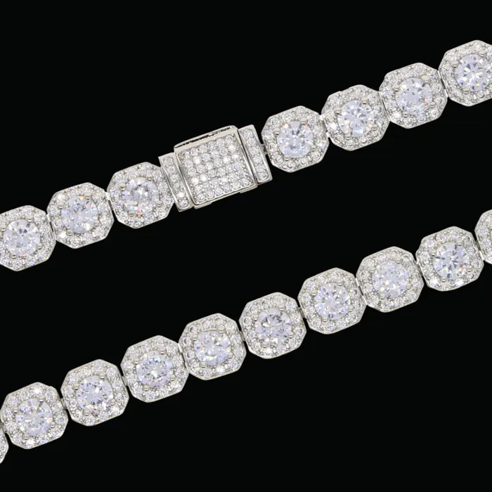 9MM Square Clustered Tennis Iced Out Diamond Necklace Bracelet Set Clustered Tennis Bracelets