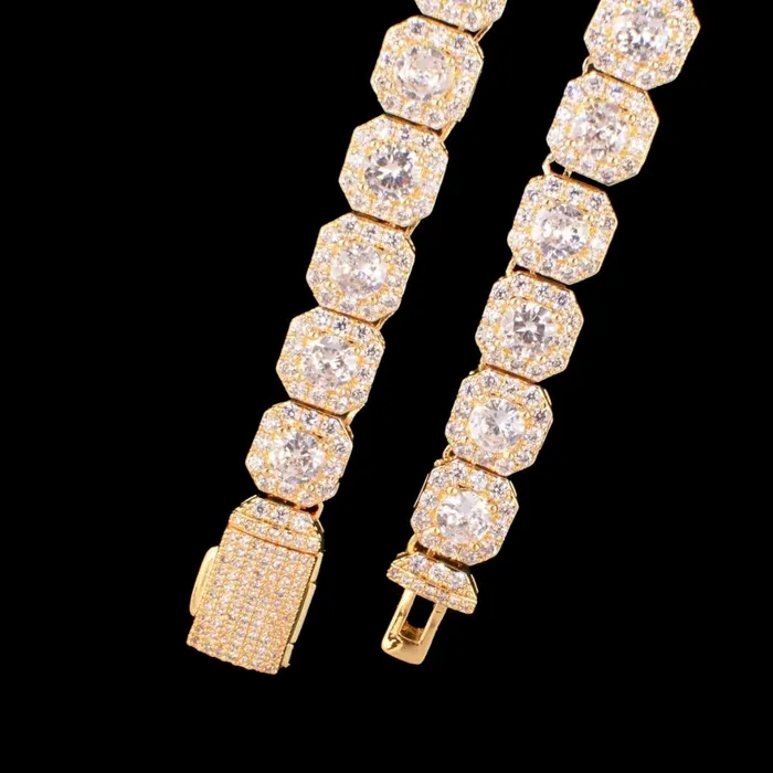 9MM Square Clustered Tennis Iced Out Diamond Necklace Bracelet Set Clustered Tennis Bracelets