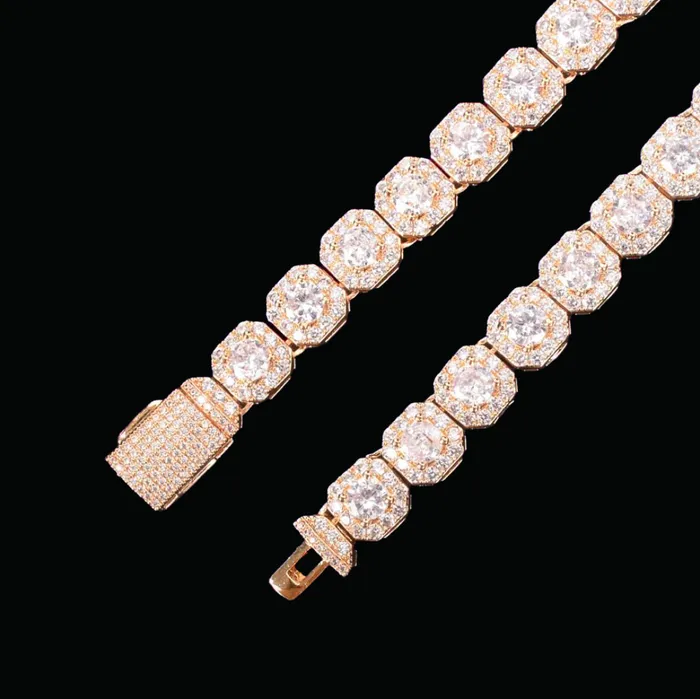 9MM Square Clustered Tennis Iced Out Diamond Necklace Bracelet Set Clustered Tennis Bracelets