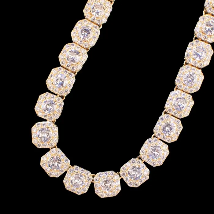 9MM Square Clustered Tennis Iced Out Diamond Necklace Bracelet Set Clustered Tennis Bracelets