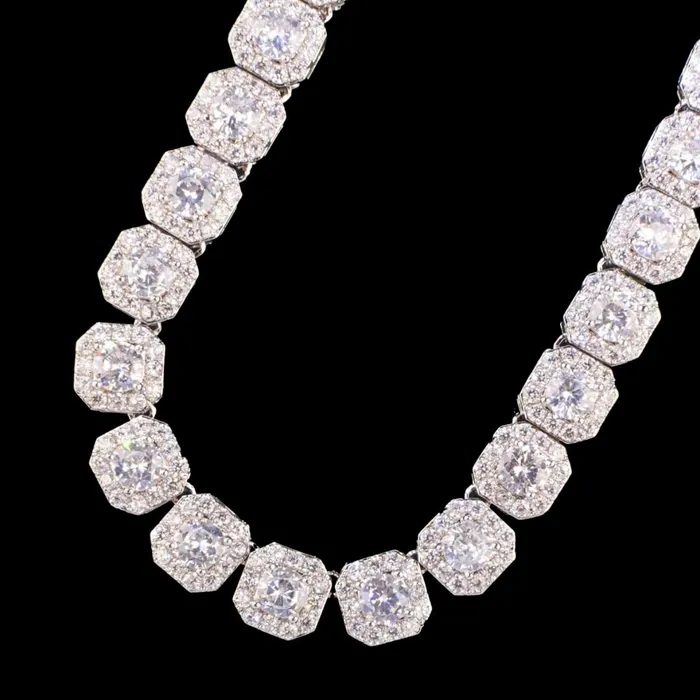 9MM Square Clustered Tennis Iced Out Diamond Necklace Bracelet Set Clustered Tennis Bracelets