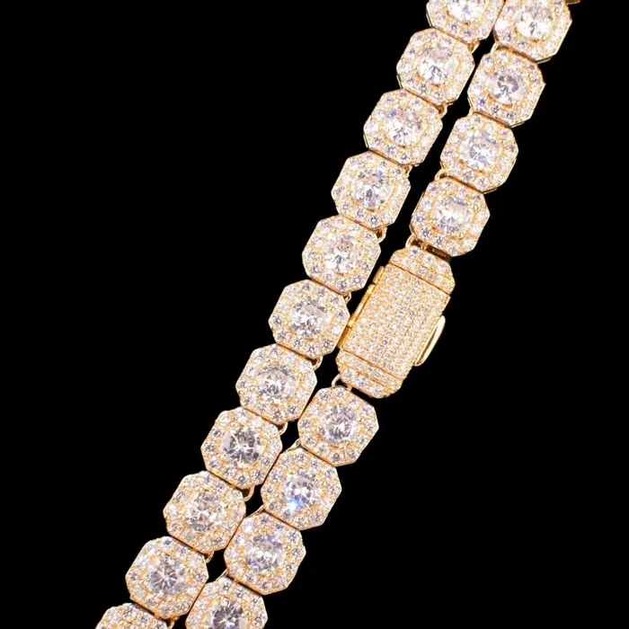 9MM Square Clustered Tennis Iced Out Diamond Necklace Bracelet Set Clustered Tennis Bracelets
