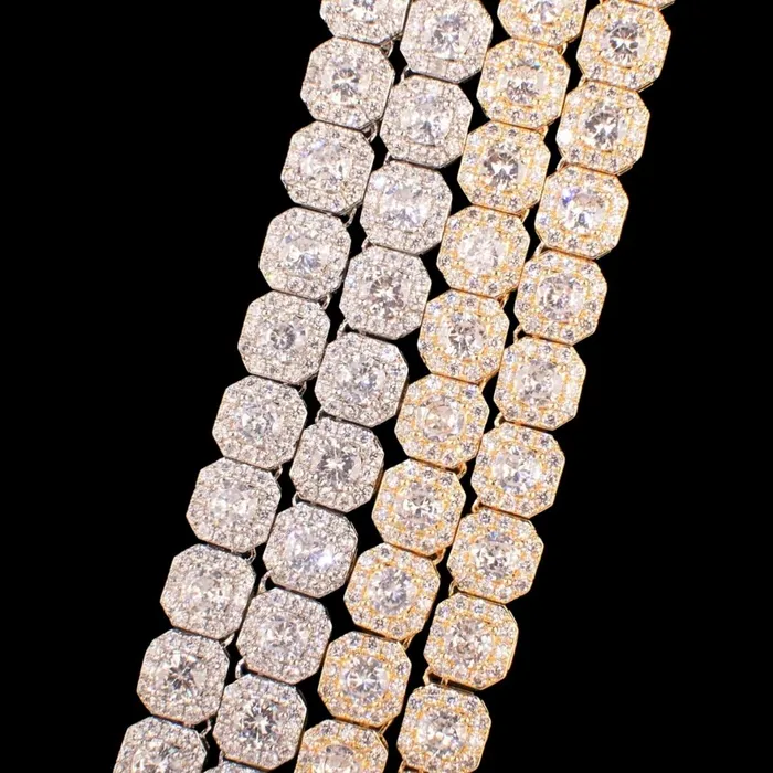 9MM Square Clustered Tennis Iced Out Diamond Necklace Bracelet Set Clustered Tennis Bracelets