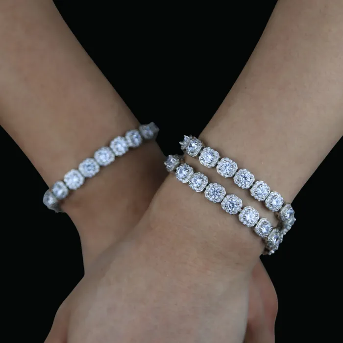 9MM Square Clustered Tennis Iced Out Diamond Necklace Bracelet Set Clustered Tennis Bracelets