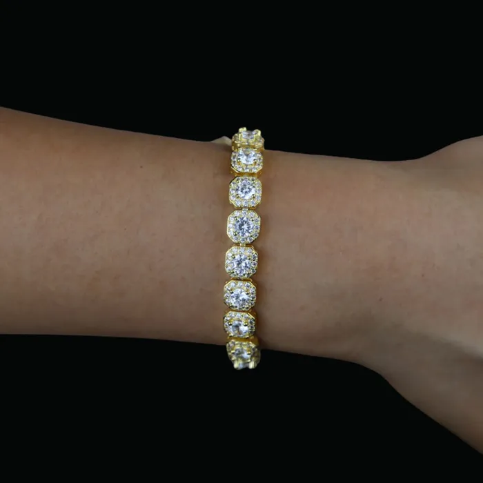 9MM Square Clustered Tennis Iced Out Diamond Necklace Bracelet Set Clustered Tennis Bracelets