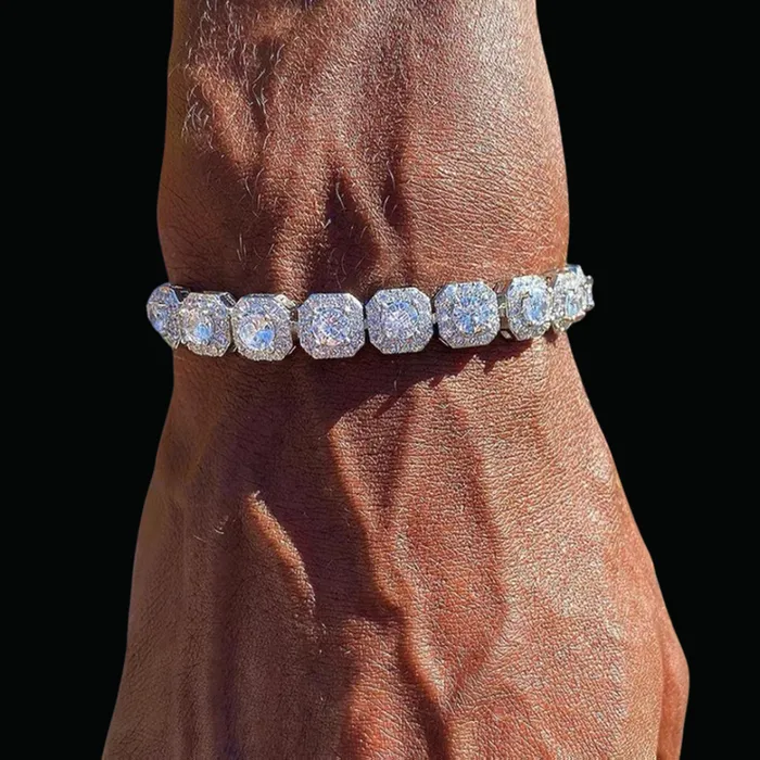9MM Square Clustered Tennis Iced Out Diamond Necklace Bracelet Set Clustered Tennis Bracelets