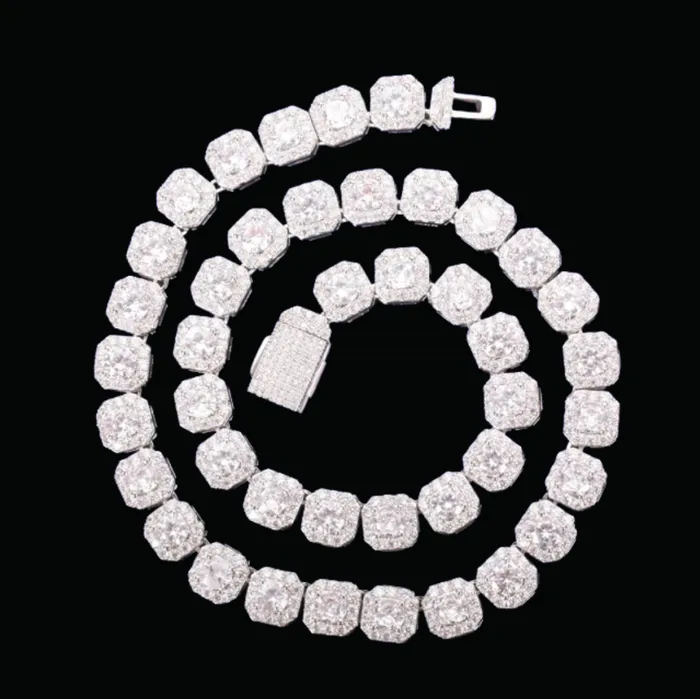 9MM Square Clustered Tennis Iced Out Diamond Necklace Bracelet Set Clustered Tennis Bracelets