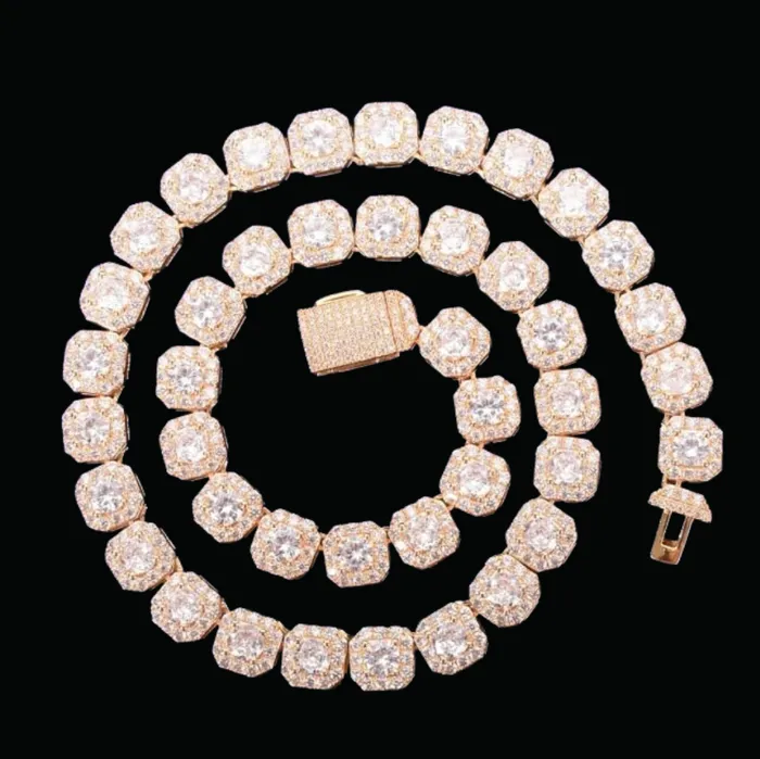 9MM Square Clustered Tennis Iced Out Diamond Necklace Bracelet Set Clustered Tennis Bracelets