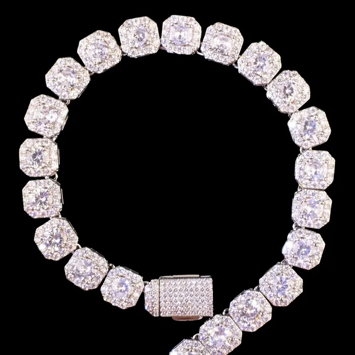 9MM Square Clustered Tennis Iced Out Diamond Necklace Bracelet Set Clustered Tennis Bracelets