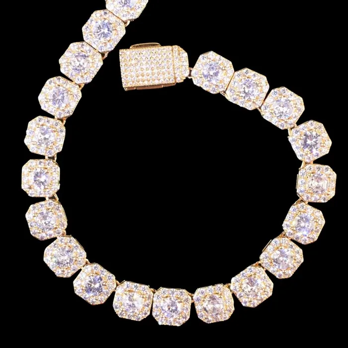9MM Square Clustered Tennis Iced Out Diamond Necklace Bracelet Set Clustered Tennis Bracelets