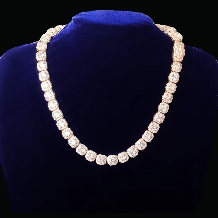 9MM Square Clustered Tennis Iced Out Diamond Necklace Bracelet Set Clustered Tennis Bracelets