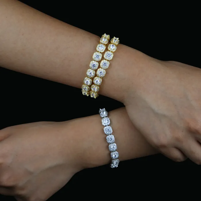 9MM Square Clustered Tennis Iced Out Diamond Necklace Bracelet Set Clustered Tennis Bracelets